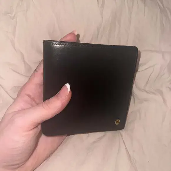 Cartier Pasha de Cartier Bifold wallet Cards Case Holder Black Leather Logo box